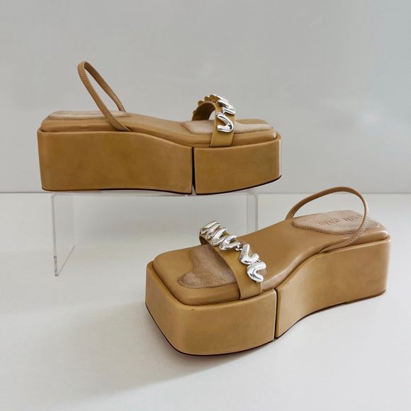 Cult Gaia Onyx Platform Slingback Sandal Silver Spiral Tan EU 38 NWOT - Picture 4 of 13